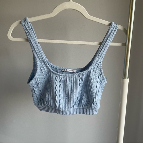 NWOT Zara cable knit crop top size small color light blue - Picture 2 of 6